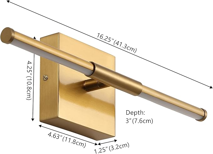 JONATHAN Y 16.25" Brass Gold Modern Dimmable Integrated LED Wall Sconce, Minimalist Adjustable Metal Vanity Light for Bathroom Mirror, Bedroom, Hallway, 3000K, ETL Listed (JYL7039B)
