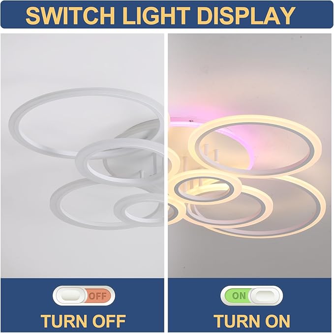 Modern LED Ceiling Light,41.3'' Dimmable Flush Mount Ceiling Lights with Remote,Acrylic Round Ceiling Lighting Fixture for Living Room Dining Room Bedroom Kitchen(White,8 Rings,80W)