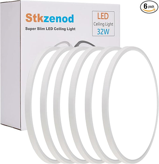 6PK 15.8 Inch LED Flush Mount Ceiling Light Fixture, 32W,3200LM,3000K/4000K/6000K CCT Selectable,0.67 inch Super Slim LED Ceiling Light for Bedroom,Hallway,Kitchen,White
