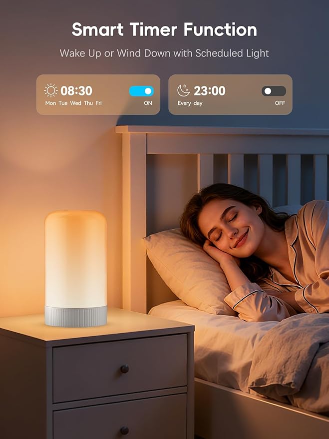 RGBICWW Smart Table Lamp, Touch Bedside Lamp with App Control, LED Desk Lamp with Music Sync, 30+ Scenes & 16M Colors, Color Changing Lamp for Bedroom Living Room Gaming Dimmable Night Light, Gold