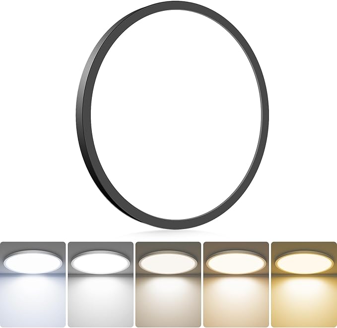 hepside 1Pack LED Flush Mount Ceiling Light Fixture, 13Inch 24W, Dimmable&3000K/3500K/4000K/5000K/6500K Adjustable Low Profile Ceiling Lights, Round Flat Ceiling Light for Kitchen,Hallway-Black