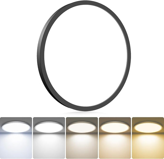 hepside 1Pack LED Flush Mount Ceiling Light Fixture, 13Inch 24W, Dimmable&3000K/3500K/4000K/5000K/6500K Adjustable Low Profile Ceiling Lights, Round Flat Ceiling Light for Kitchen,Hallway-Black