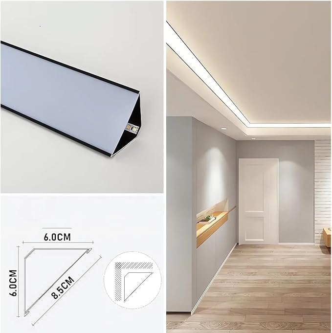 JARBIH Led Aluminum Profile for Ceiling Wall Decoration, 1M/3.3ft 6cmx6cm Top Corner Strip Line Luminous Ceiling Free Lamp Internal Channel Linear for Living Room Home (Gold, 10 Pack)