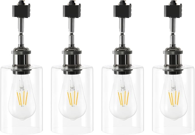 H Type Track Lighting Heads E26 Track Light Heads Modern Pendant Track Lighting Fixtures Ceiling with Glass Lamp Shade for Kitchen, H Track Lighting Rail System Compatible, 4 Pack (No Bulbs)