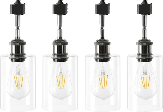 H Type Track Lighting Heads E26 Track Light Heads Modern Pendant Track Lighting Fixtures Ceiling with Glass Lamp Shade for Kitchen, H Track Lighting Rail System Compatible, 4 Pack (No Bulbs)