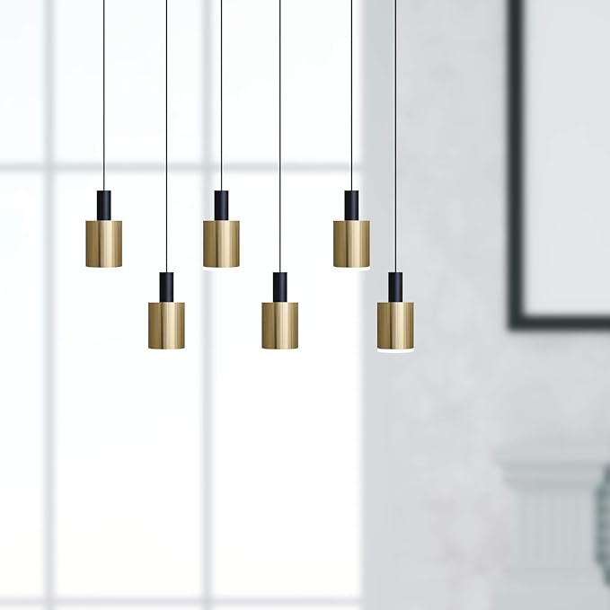 Virgo 6 Mini Pendant Lighting Black-Brass - LED Hanging Light Fixture for Kitchen Island, Bar, Foyer - Cluster Pendants - Dimmable, Adjustable Wire, Lamp Bulb Included