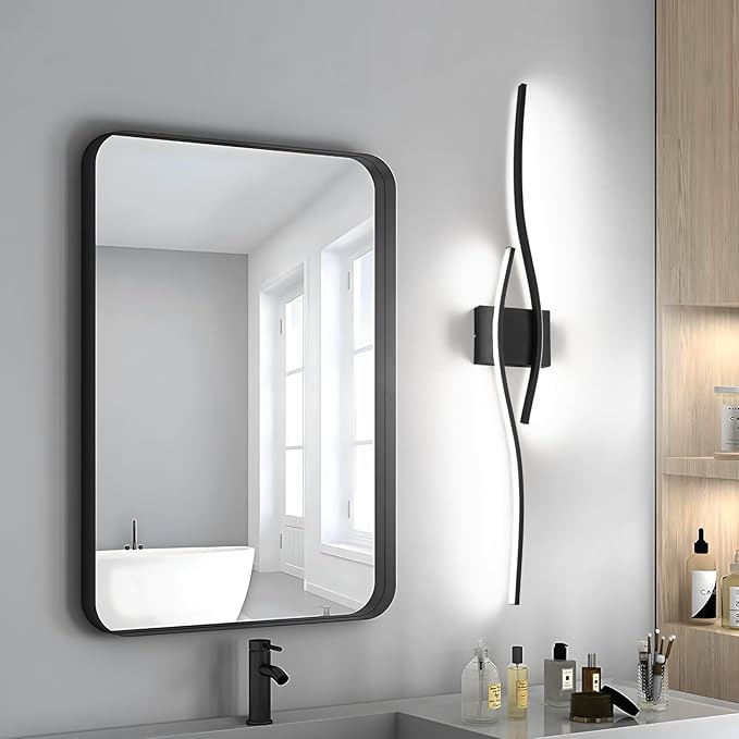 Dimmable LED Bathroom Vanity Light, 39.4 inch Modern Black Bathroom Lighting Fixtures Over Mirror Wall Sconces Light Fixtures for Living Room Bedroom 5500K White Light