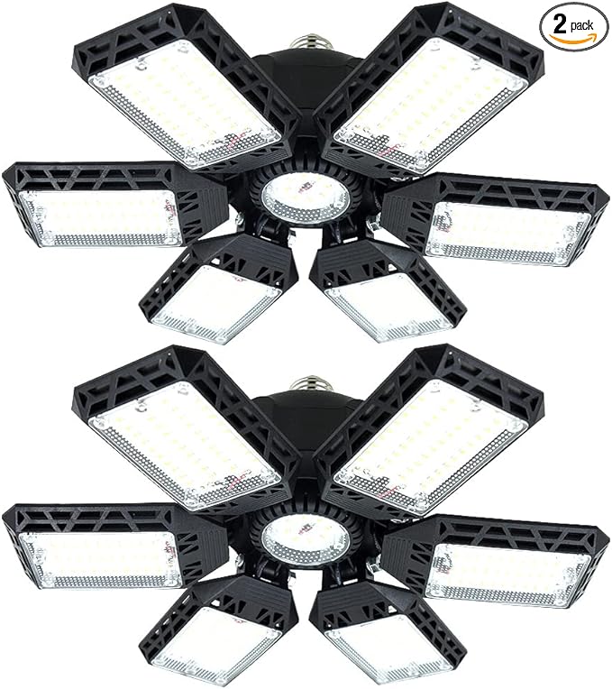 2-Pack LED Garage Lights, 160W 16000LM 6500K Garage Lights Ceiling Led Bulb with 6+1 Adjustable Panels, LED Shop Light for Basement Workshop Attic