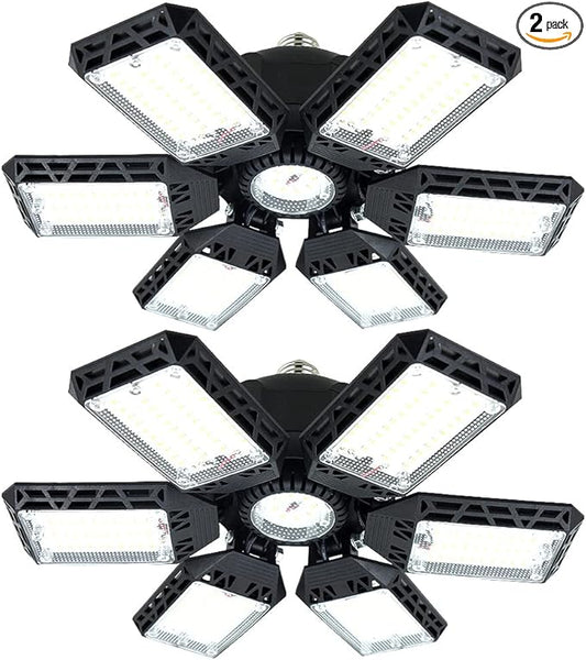 2-Pack LED Garage Lights, 160W 16000LM 6500K Garage Lights Ceiling Led Bulb with 6+1 Adjustable Panels, LED Shop Light for Basement Workshop Attic