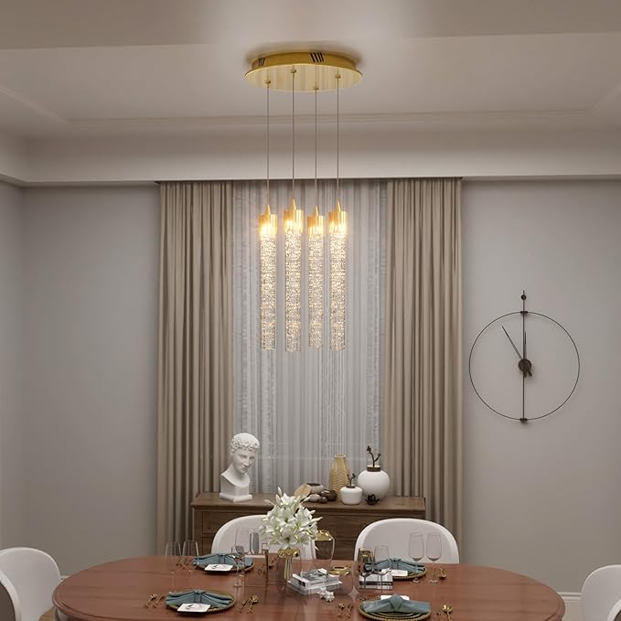 ykolupty 4-Light Pendant Lights Kitchen Island Mini Chandelier,Modern Gold Pendant Light with Remote Control,Teardrop Hanging Light Fixture for Dining Room Hallway