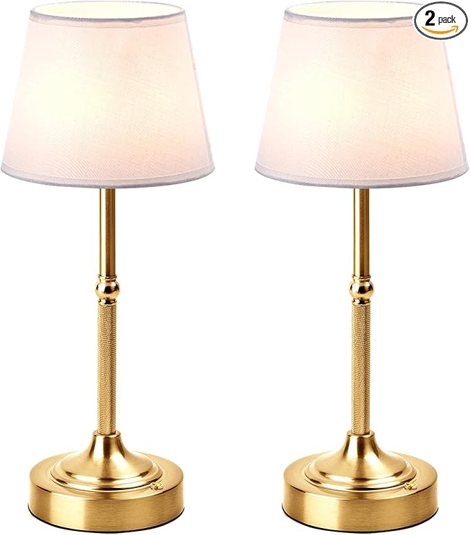 LUTEC 2 Pack Cordless Table Lamp, Battery Operated Lamp with 3 Color Temps and Stepless Dimming, 5200mAh Portable Rechargeable Table Lamp for Restaurant/Bedroom/Bars/Outdoor (Brushed Gold)