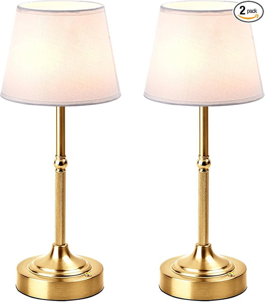 LUTEC 2 Pack Cordless Table Lamp, Battery Operated Lamp with 3 Color Temps and Stepless Dimming, 5200mAh Portable Rechargeable Table Lamp for Restaurant/Bedroom/Bars/Outdoor (Brushed Gold)