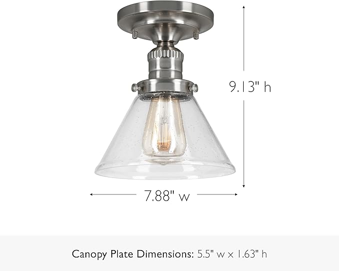 Design House Augustin Ceiling Light, 1-Light, Semi-Flush, Seeded Glass Glow, Dimmable, E26 Socket, Durable Metal Frame, Satin Nickel, 7.9 in L x x 7.9 in W x 9.1 in H, 589069-SN