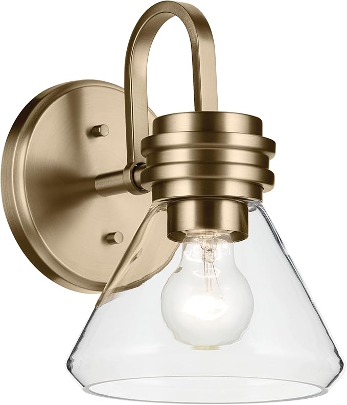 Kichler Farum 7.25" 1-Light Wall Sconce Bathroom Vanity Light Fixture with Clear Glass in Champagne Bronze for Modern Lighting Over Mirror (7.25" W x 9.5" H) 55153CPZCLR