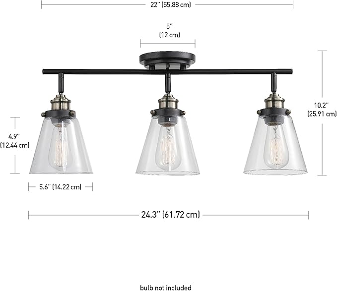 Globe Electric 59629 Jackson 3 Track Lighting, Dark Bronze, Antique Brass Accents