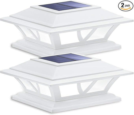 SIEDiNLAR Solar Post Lights Outdoor 2 Modes LED Fence Deck Cap Light for 4x4 5x5 6x6 Posts Garden Patio Decoration Warm White/Cool White Lighting White (2 Pack)
