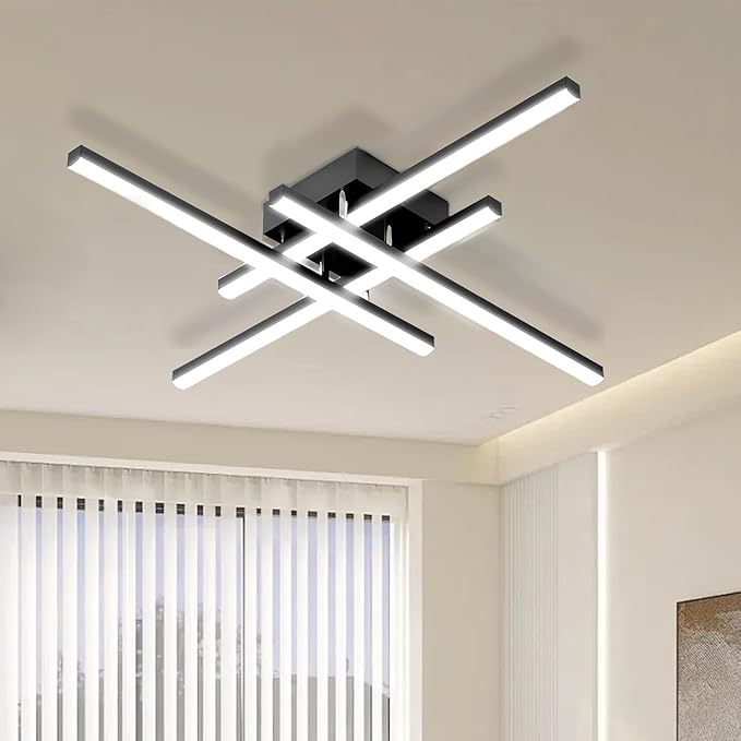 Modern LED Ceiling Light Fixture, 27.5Inch Flush Mount Ceiling Light for Bedroom ‎Kitchen Living Room Bathroom Garage Farmhouse Dining Hallway Black 6500k Cold Light