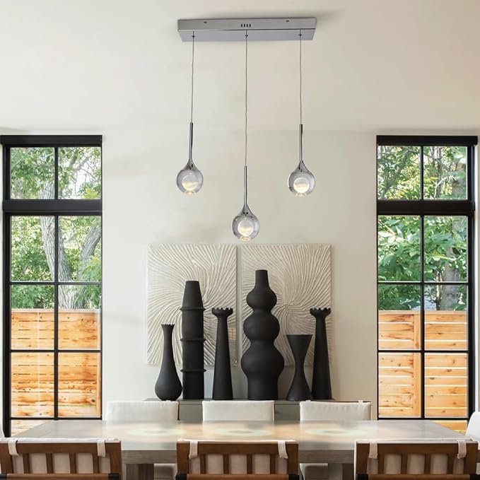 Sedelan 3 Lights Crystal Pendant Lights, LED Modern Moon Pendant Light Fixtures, Dimmable Chrome Pendant Lighting for Kitchen Island Bar Dining Room Living Room