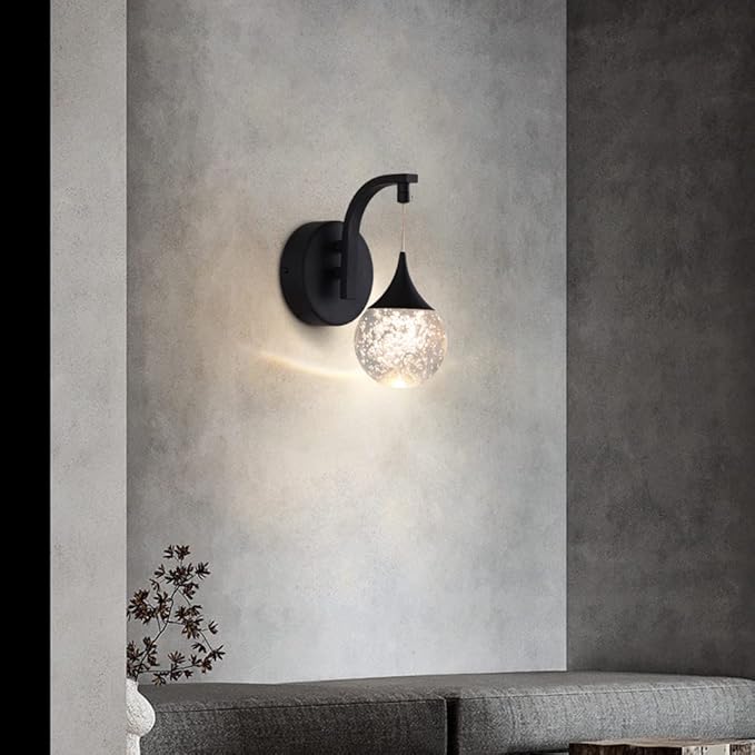 Sedelan Modern Indoor Wall Lamp, Bubble Crystal Wall Sconces, 5W LED Dimmable Wall Light Fixtures for Living Room Corridor Bedroom Bedside Hallway, Sand Black