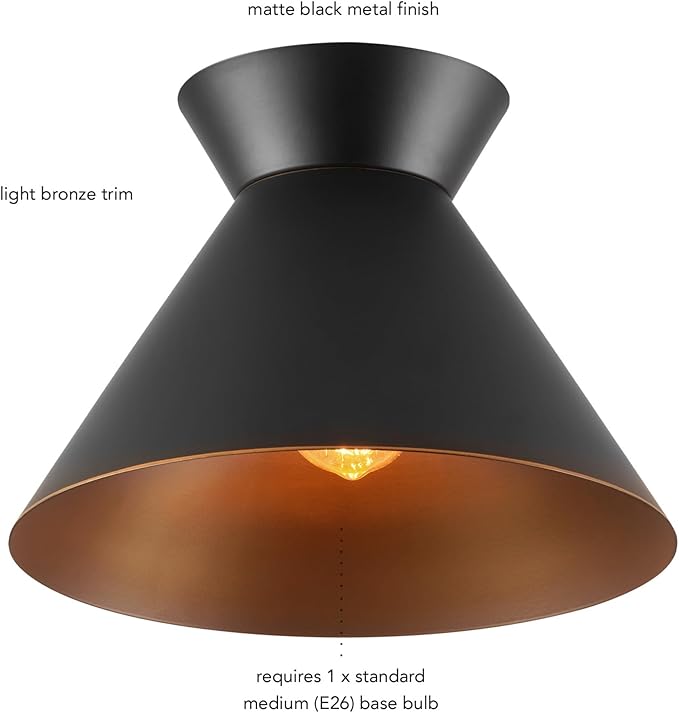 Globe Electric 1-Light Flush Mount Ceiling Light, Matte Black, Bronze Trim on Shade and Canopy, Accent, Kitchen, Home Improvement, Hallway, Front Door, Entry, Dimmable