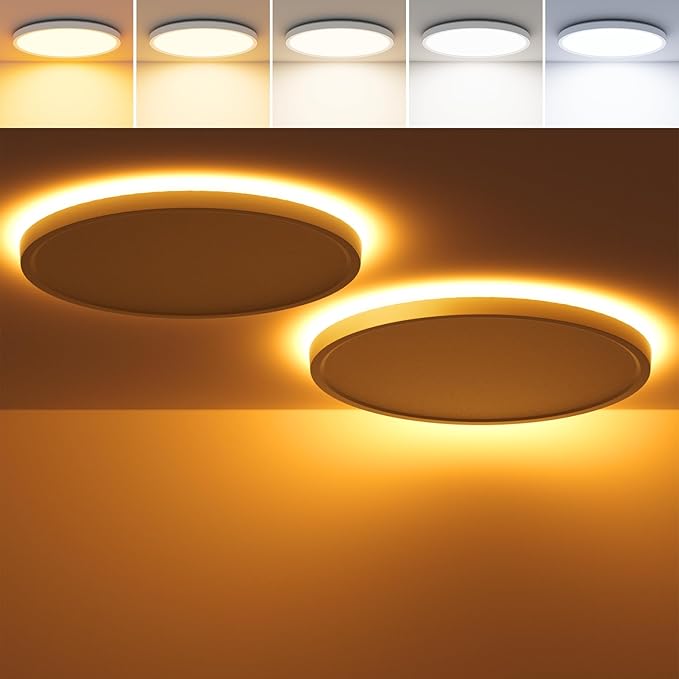 2Pack Ceiling Light with Night Light for Bedroom Hallway, 4-Years Warranty 12 Inch LED Flush Mount Round Dimmable Ceiling Light 24W 2600LM, Selectable 2700K-3000K-4000K-5000K-6500K, White