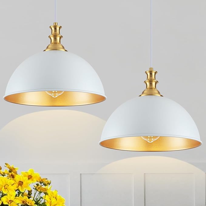 TOULMJ Withe Pendant Lights Kitchen Island 2 Pack Farmhouse Pendant Lighting Over Island Adjustable Hanging Hallway Light Fixtures Vintage Dome Chandelier for Hallway Dining Room Foyer Bedroom