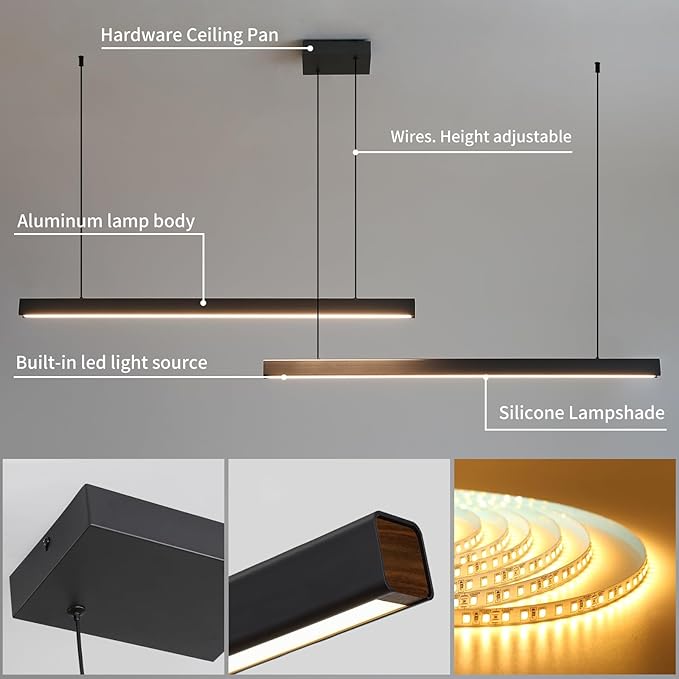 Modern 2-Light Chandelier, 47IN+47IN Pendant Light Fixtures Hanging with Remote Control 3000k-6500K Adjustable Color Temperature，Aluminum Island Lighting Lamp for Dining Room, Living Room