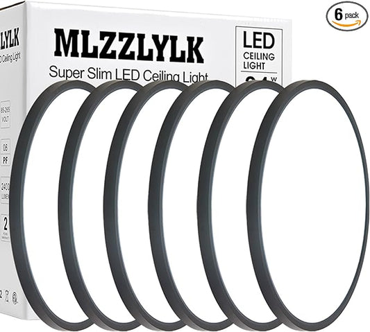 6PK 15.8 inch LED Flush Mount Ceiling Light Fixture,36W, 3600LM,3000K/4000K/6000K CCT Selectable Super Slim LED Ceiling Light, Close to Ceiling Round Flat Panel light for Bedroom,Kitchen,Hallway,Black