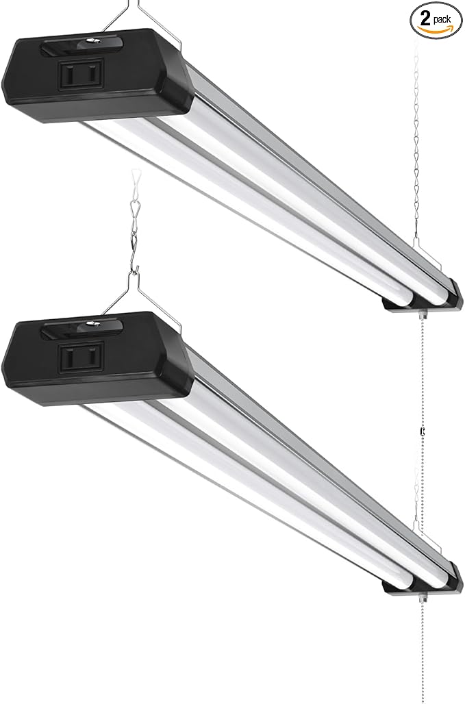 Barrina BS42a 4FT LED Shop Light, 42W, 5000K, 4800LM, Linkable Led Garage Ceiling Lights, Workshop, Hanging or Flush Mount, Concealed Wiring Design, Pull Chain Switch, Heat Dissipation, 2 Packs