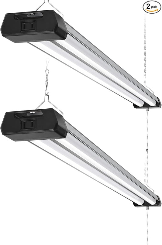 Barrina BS42a 4FT LED Shop Light, 42W, 5000K, 4800LM, Linkable Led Garage Ceiling Lights, Workshop, Hanging or Flush Mount, Concealed Wiring Design, Pull Chain Switch, Heat Dissipation, 2 Packs