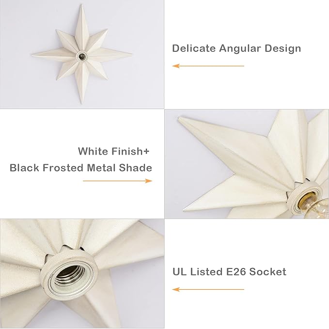 Airposta 16 inch Flush Mount Ceiling Light, Modern Farmhouse White Star Ceiling Light, Vintage Star Light Fixtures Ceiling for Hallway, Entryway, Study Room, Bedside, Stair, Foyer, Kitchen, Bathroom