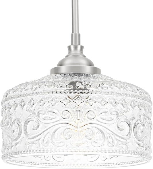 Modern Brushed Nickel Pendant Lights Kitchen Island, Bathroom Pendant Light with Clear Glass, Pendant Lighting over Island with Adjustable Rod, Farmhouse Hanging Light for Dining Room Hallway, E26