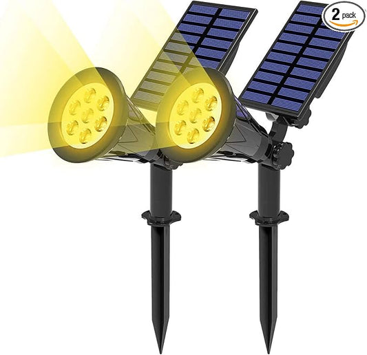 T-SUN Solar Spotlights Outdoor, 7 LED Solar Spotlights Outdoor Waterpoof, Auto Turn Off/ON Solar Landscape Spotlights for Tree, Patio, Yard, Garden, Driveway, Pool Area(Warm White- 2 Pack)