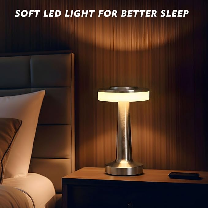 Riakrum 2 Pcs LED Portable Cordless Table Lamp with Touch Sensor 3 Color Stepless Dimming Rechargeable Battery up to 15 Hours Cordless Table Light Wireless Lamp for Nursery (Silver)