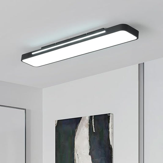 Modern LED Ceiling Light, 60W 6000K Linear Black Flush Mount Light Fixture, 39.4'' Low Profile Light Fixture Long LED Ceiling Lamp for Bedroom Living Room Hallway Kitchen (Cool White Light)