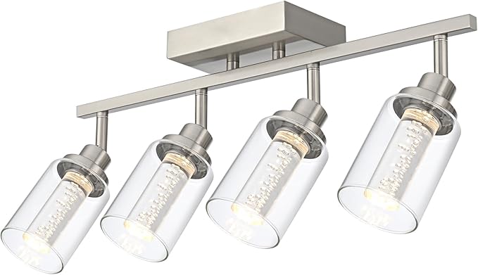MELUCEE 5-Color 4 Light Brushed Nickel LED Track Lighting Fixtures Ceiling for Kitchen, Dimmable Track Lighting Kit, Adjustable Directional Spot Lights Indoor Wall Lamp, Built-in LED Chips