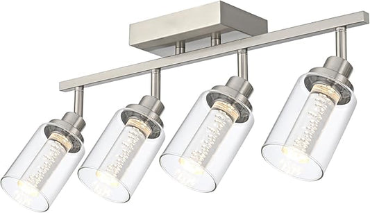 MELUCEE 5-Color 4 Light Brushed Nickel LED Track Lighting Fixtures Ceiling for Kitchen, Dimmable Track Lighting Kit, Adjustable Directional Spot Lights Indoor Wall Lamp, Built-in LED Chips