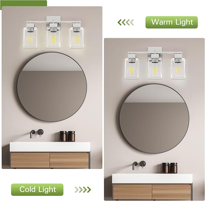 Espird Brush Nickel Bathroom Vanity Light - 3 Light Bathroom Light Fixture Square Design & UL Certification & Square Bath Room Lights Fixture Over Mirror