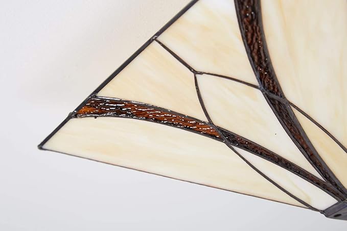 DIRYZON EUL Tiffany Style Mission Semi Flush Ceiling Light Antique Brass and Art Colorful Glass Shade 3 Lights