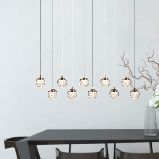 contec development Galaxy 10 Mini Pendant Crystall Ball Lighting Brass - LED Hanging Light Fixture: Kitchen Island, Bar, Foyer - Cluster Pendants - Dimmable, Adjustable Wire, Lamp Bulb Included