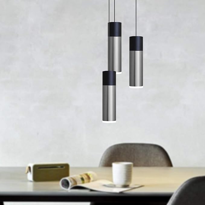 Vela 3 Mini Pendant Lighting Black-Nickel - LED Hanging Light Fixture for Kitchen Island, Bar, Foyer - Cluster Pendants - Dimmable, Adjustable Wire, Lamp Bulb Included