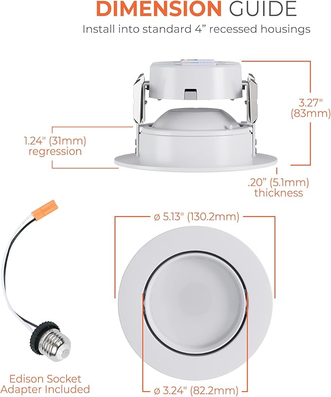 HALO RA 4 inch LED Recessed Light Trim with Adjustable Gimbal, Selectable Lumens and Selectable Color Temperature, Dim-to-Warm Feature, Damp Location Rated RA4LS9FSD2W1EWH