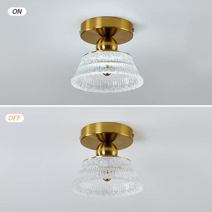 CVKASH Mini Gold Semi Flush Mount Ciling Light LED Modern Hallway Light Fixture Acrylic Close to Ceiling Lamp for Kitchen Living Room Bathroom Entryway Bedroom