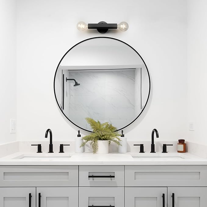 Globe Electric 2-Light Vanity Light, Matte Black, Hexagonal Bar, Minimalist Industrial, Vertical Horizontal Mount, 63000198