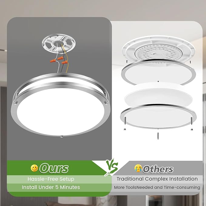 Flush Mount LED Ceiling Light Fixture with Remote: 13Inch 36W 3600lm Dimmable Modern LED Ceiling Lights, 2700K/3000K/4000K/5000K/6500K Adjustable Kitchen Lighting for Bathroom Bedroom Hallway, 1-Pack
