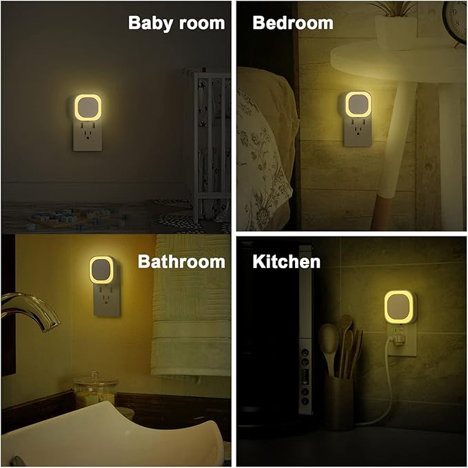 YUNLEX 4 Pack Warm White Night Light, Gentle Eye-Care with Dimmable Soft Glow & Indirect Reflection, Auto Dusk to Dawn Sensor, Plug in Nightlight for Bathroom,Kitchen, Hallway, as Mother Gifts
