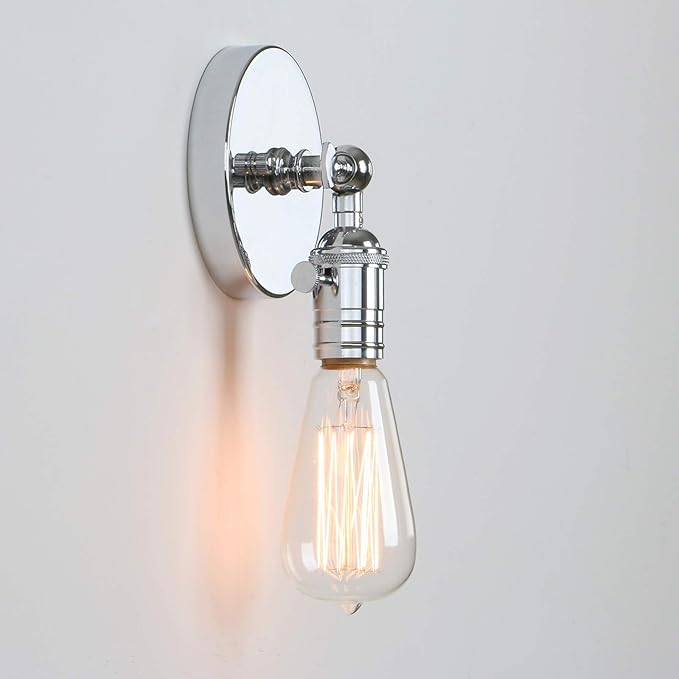 Permo Minimalist Single Socket 1- Light Wall Sconce Lighting with On/Off Switch (Chrome)