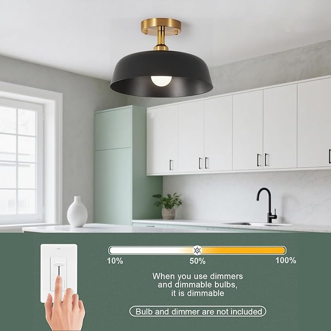 Modern Semi Flush Mount Ceiling Light, 2-Packs Matte Black and Gold Hallway Ceiling Light Fixtures,Mid Century Ceiling Lamp for Kitchen Hallway Entryway Bedroom Laundry Room(2 Packs)