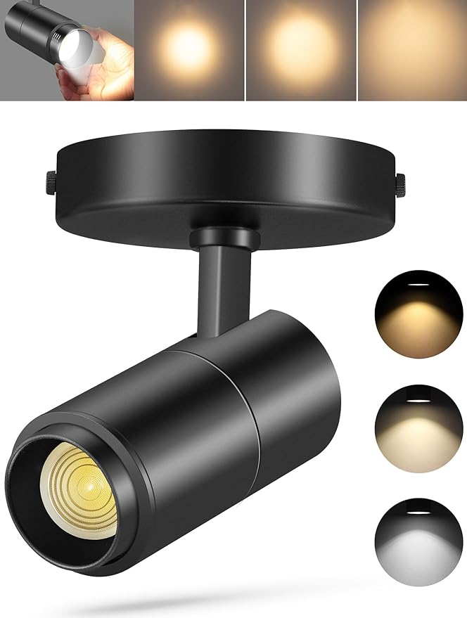 VANoopee 3-Color Zoomable Ceiling Spot Lights Indoor Flush Mount Adjustable LED Ceiling Spotlight Directional Light Fixture Dimmable Accent Light for Picture Art -CRI90 15-60° 10W 1000lm Black