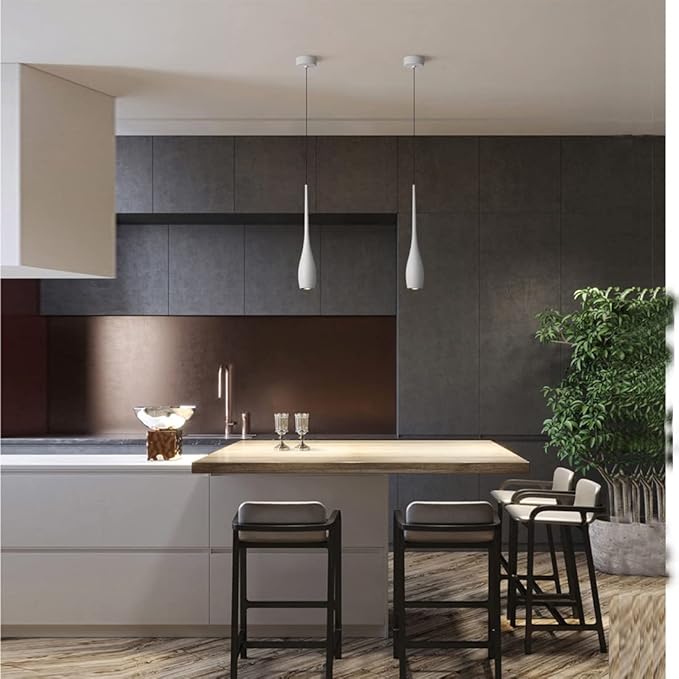 White Pendant Light for Kitchen Island, LED Dimmable Pendant Light fixtures, Small Modern Industrial Hanging Pendant Light for Over Sink, Bar, Dining Room, Bedside